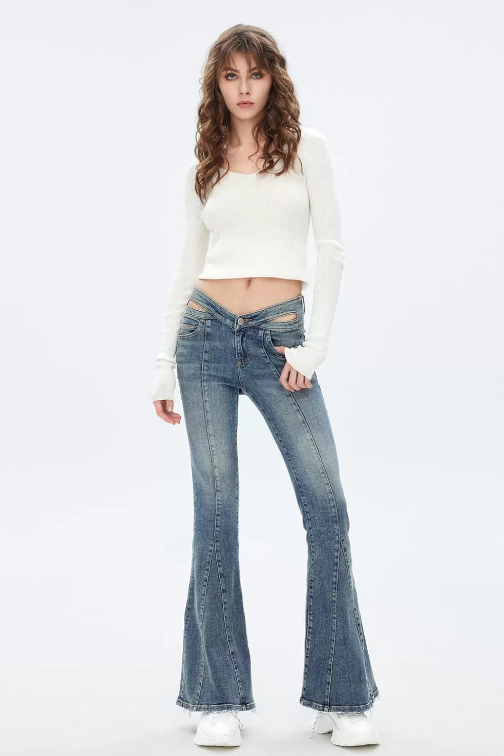 Blaue Retro-Falred-Jeans Mit Cutout Und Niedrigem Bund-Miss Sixty Store