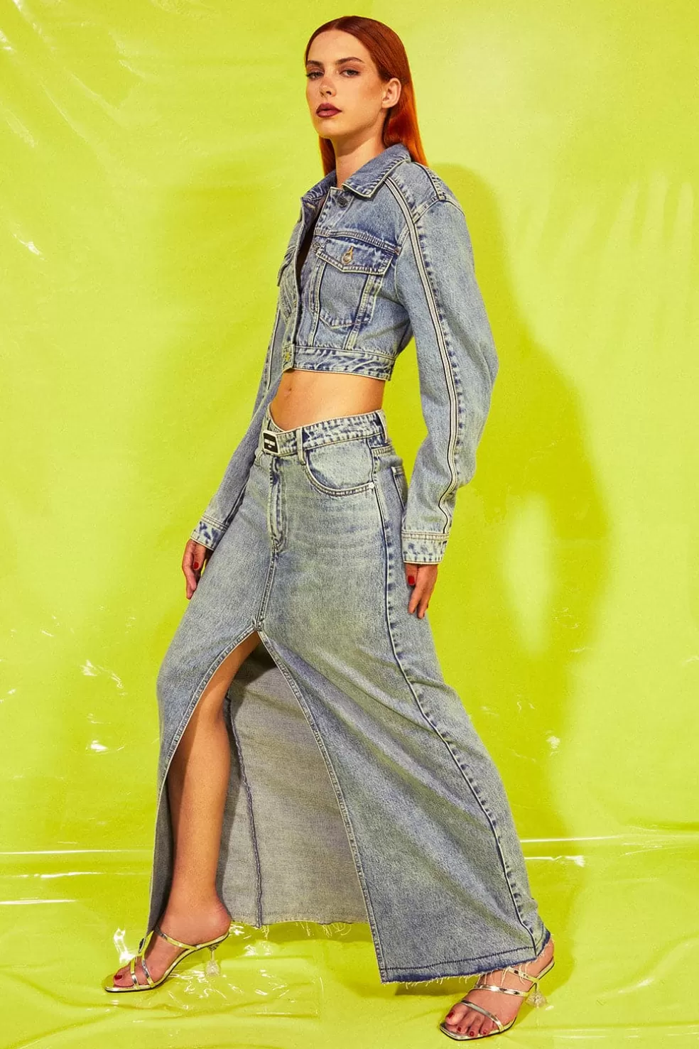 Denim-Schlitzrock Mit Hoher Taille Und Asymmetrischer Taille-Miss Sixty Outlet