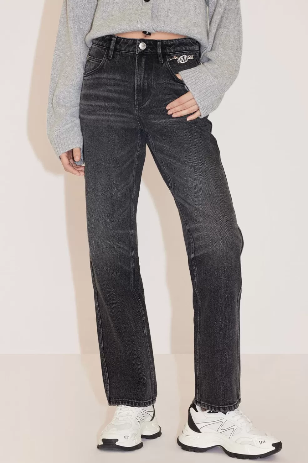 Dunkel Gewaschene Straight-Fit-Jeans Mit Kristallen-Miss Sixty Flash Sale