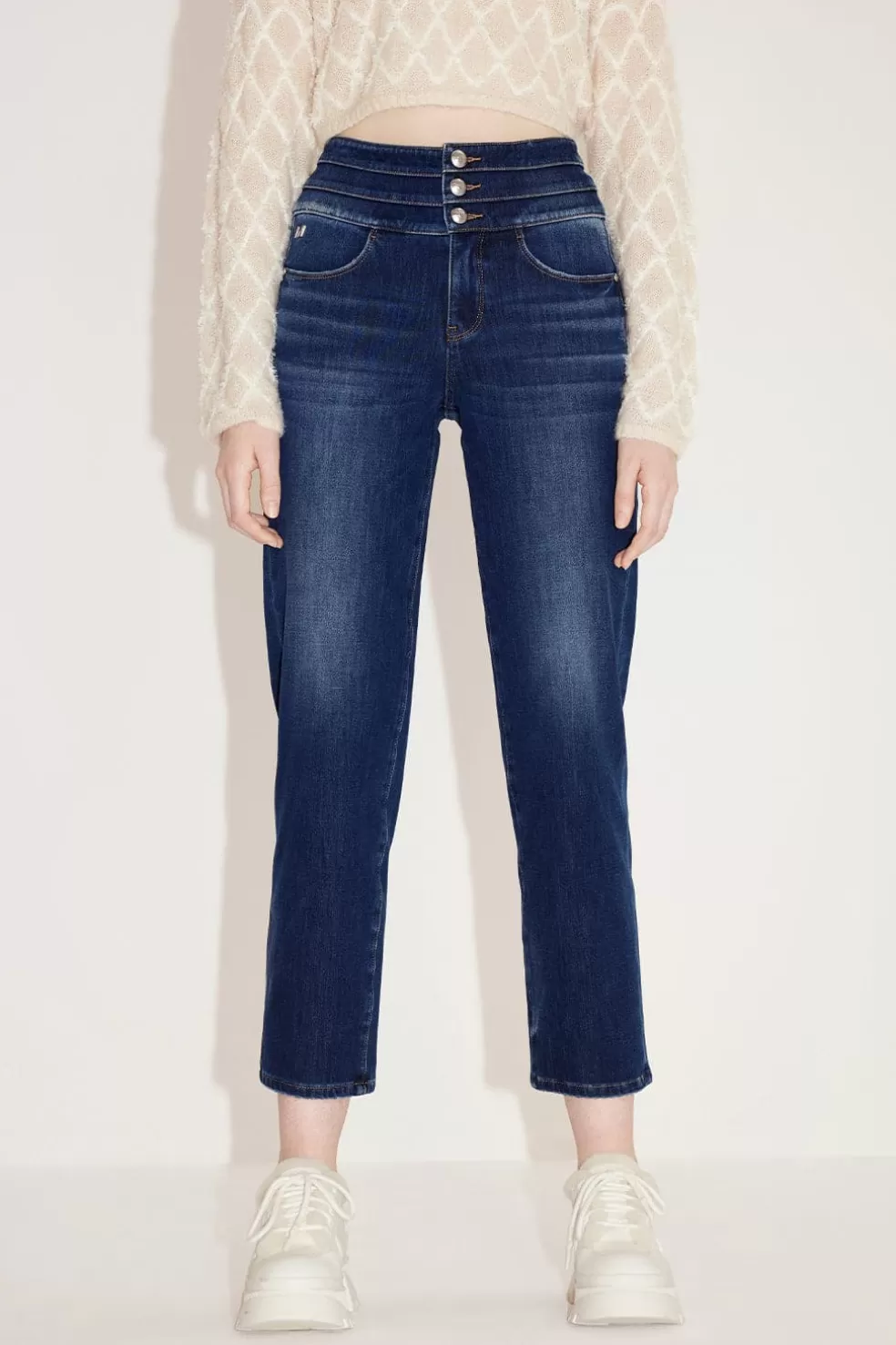 Dunkelblaue Stretch-Jeans Aus Kaschmirmischung Mit Hoher Taille-Miss Sixty Discount