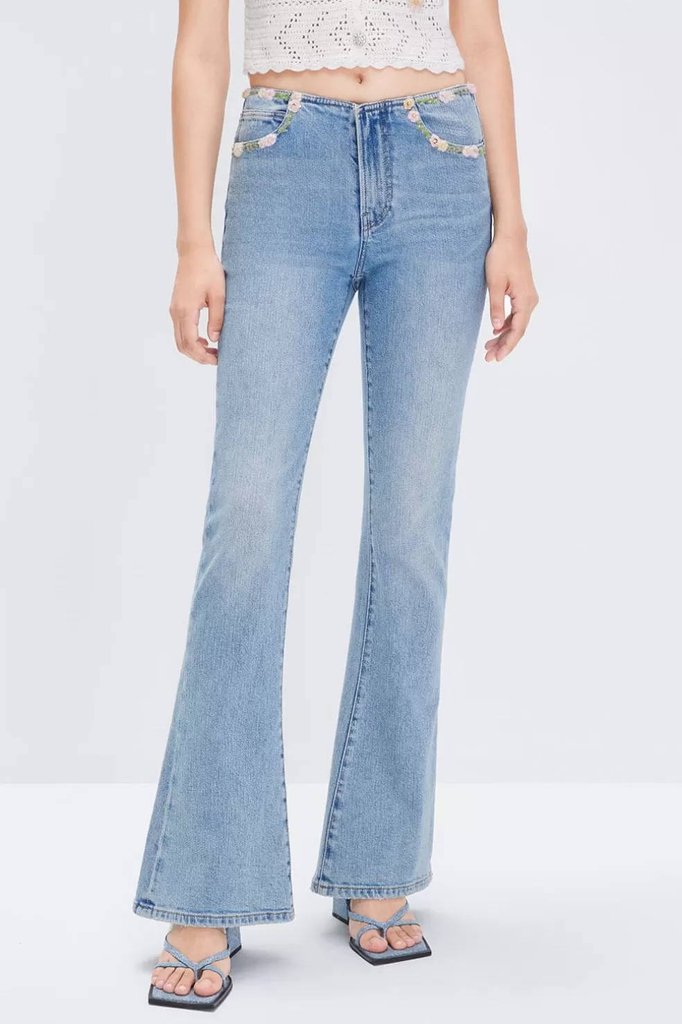 E, Ausgestellte Jeans Aus Seidenmischung Mit Stickerei-Miss Sixty Best Sale