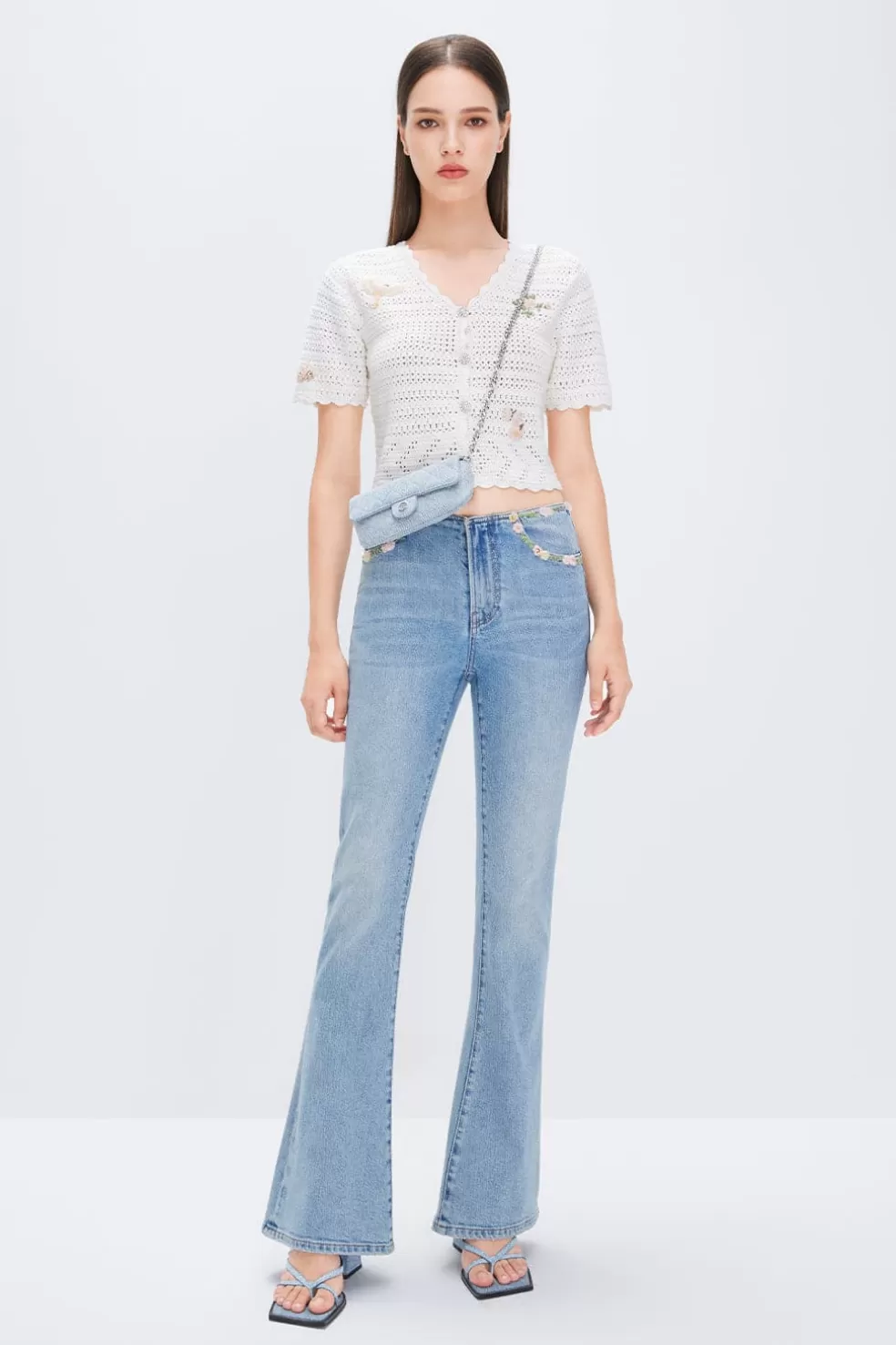 E, Ausgestellte Jeans Aus Seidenmischung Mit Stickerei-Miss Sixty Best Sale