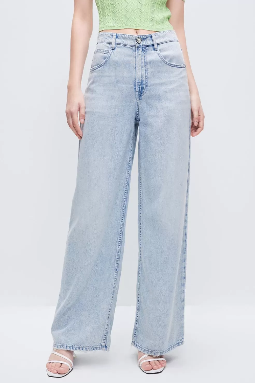 E, Drapierte Denim-Jeans Mit Weitem Bein Und Acid-Waschung-Miss Sixty Shop