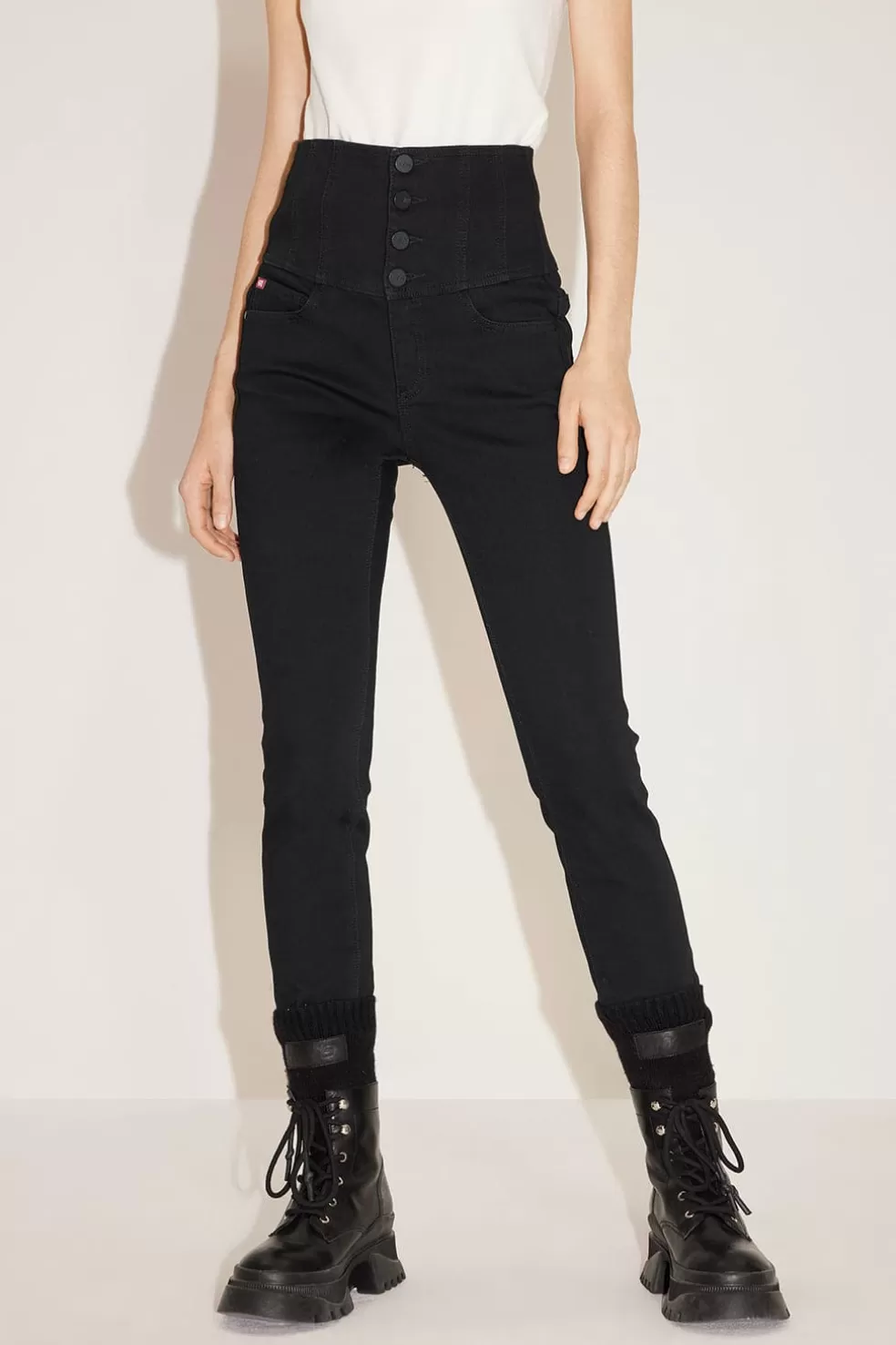 E Fleece-Thermojeans Mit Superhohem Bund Und Vier Knopfen-Miss Sixty Discount