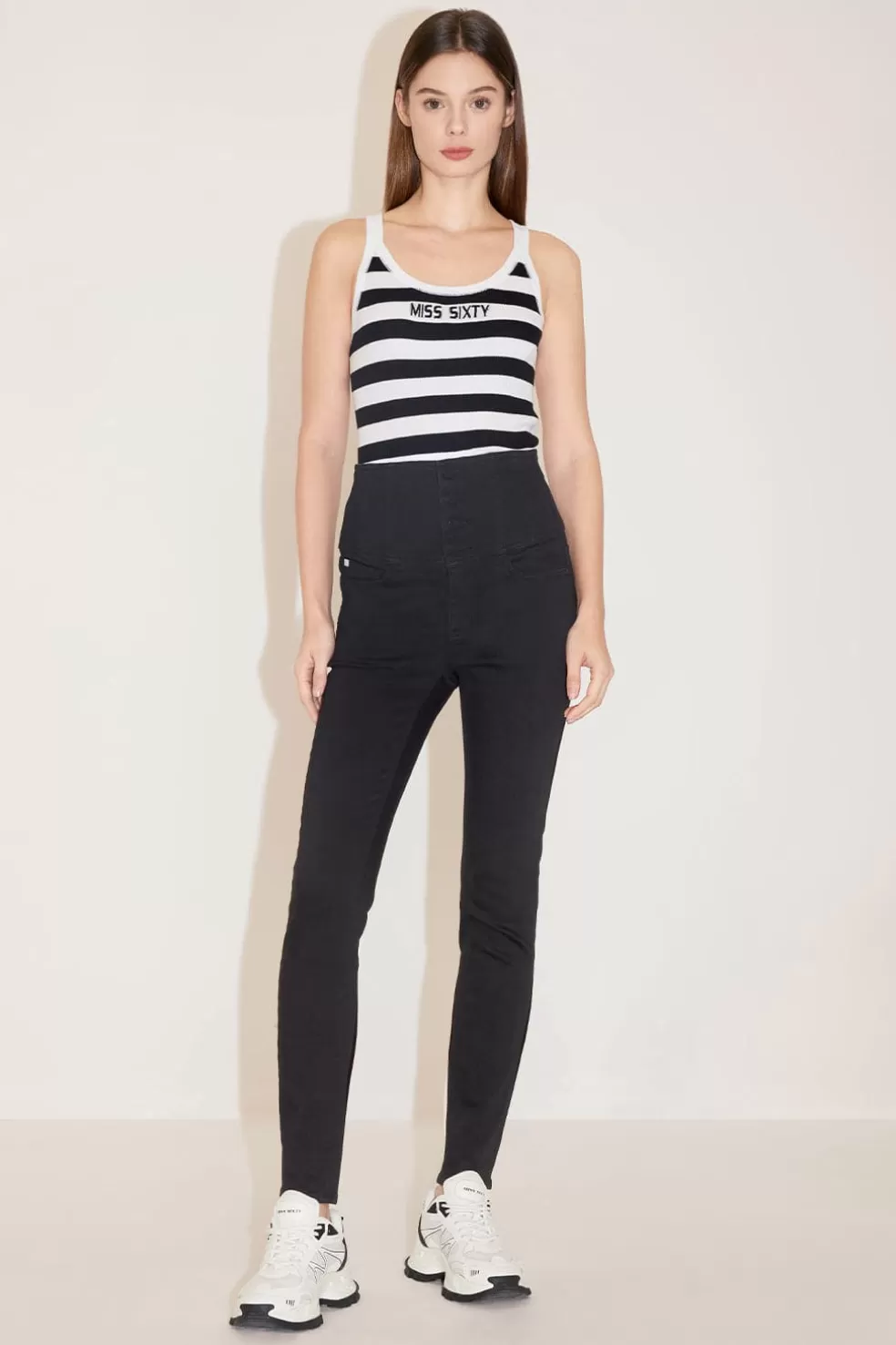 E Super-High-Waist-Jeans Mit Vier Knopfen-Miss Sixty Discount