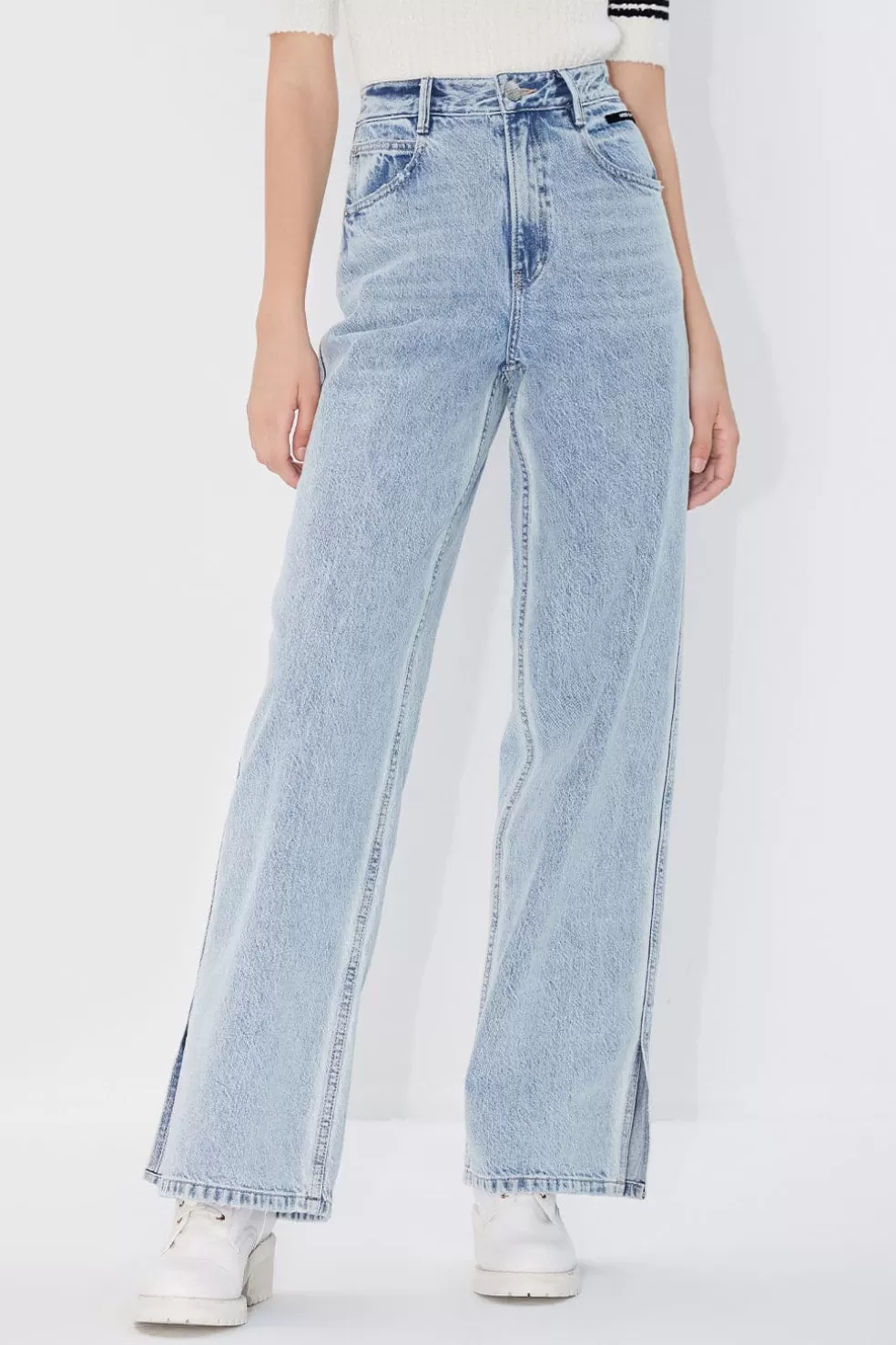 High-Waist-Jeans Aus Leinenmischung Mit Weitem Bein Und Schlitz-Miss Sixty Cheap