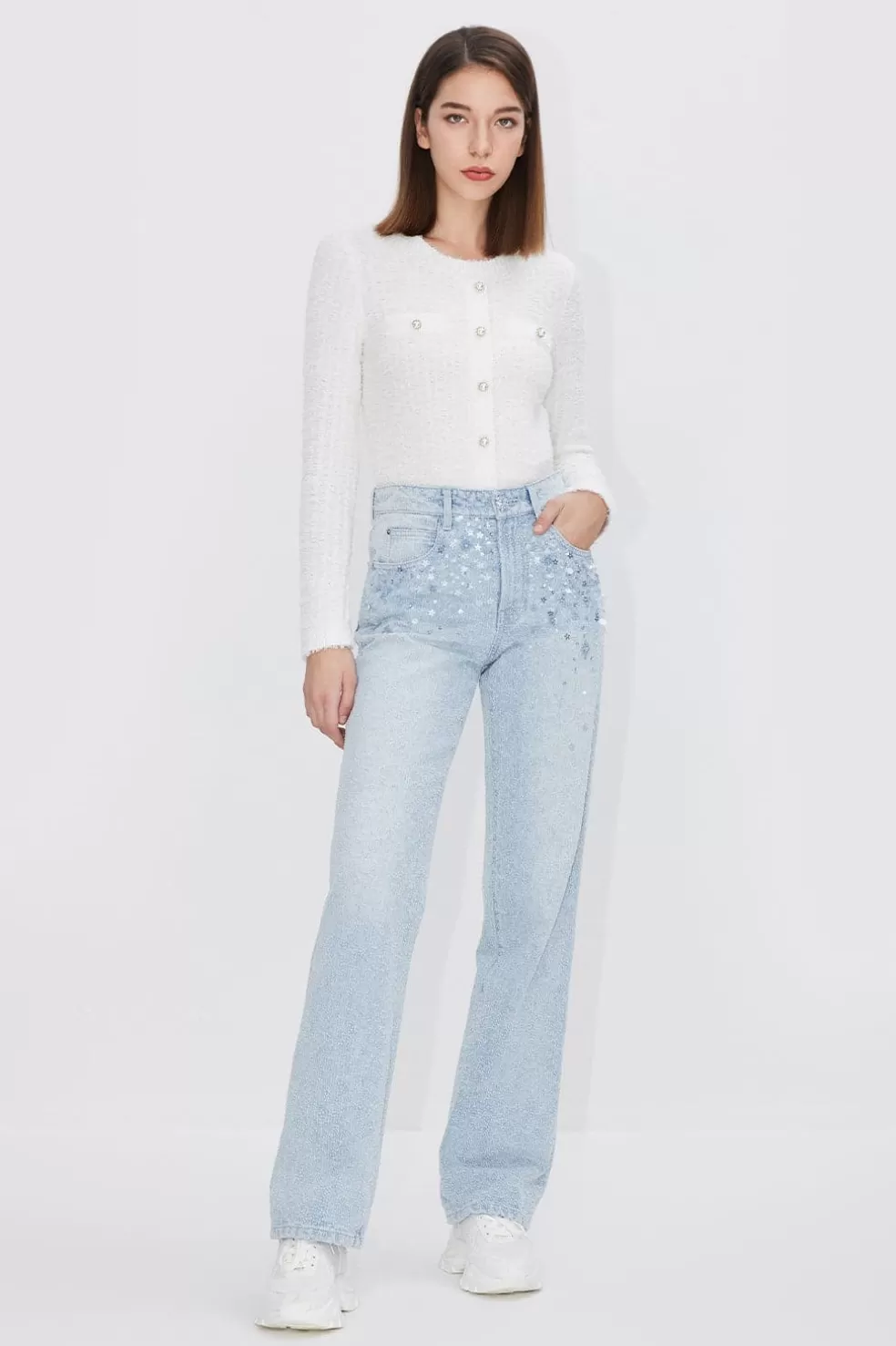 Jeans Mit Hoher Taille Und Perlenverzierung-Miss Sixty Shop