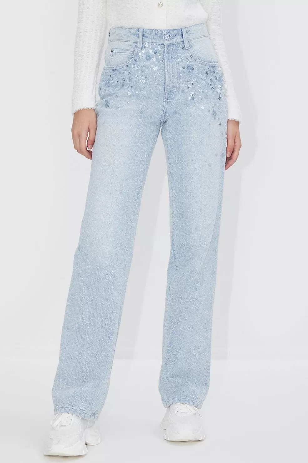 Jeans Mit Hoher Taille Und Perlenverzierung-Miss Sixty Shop