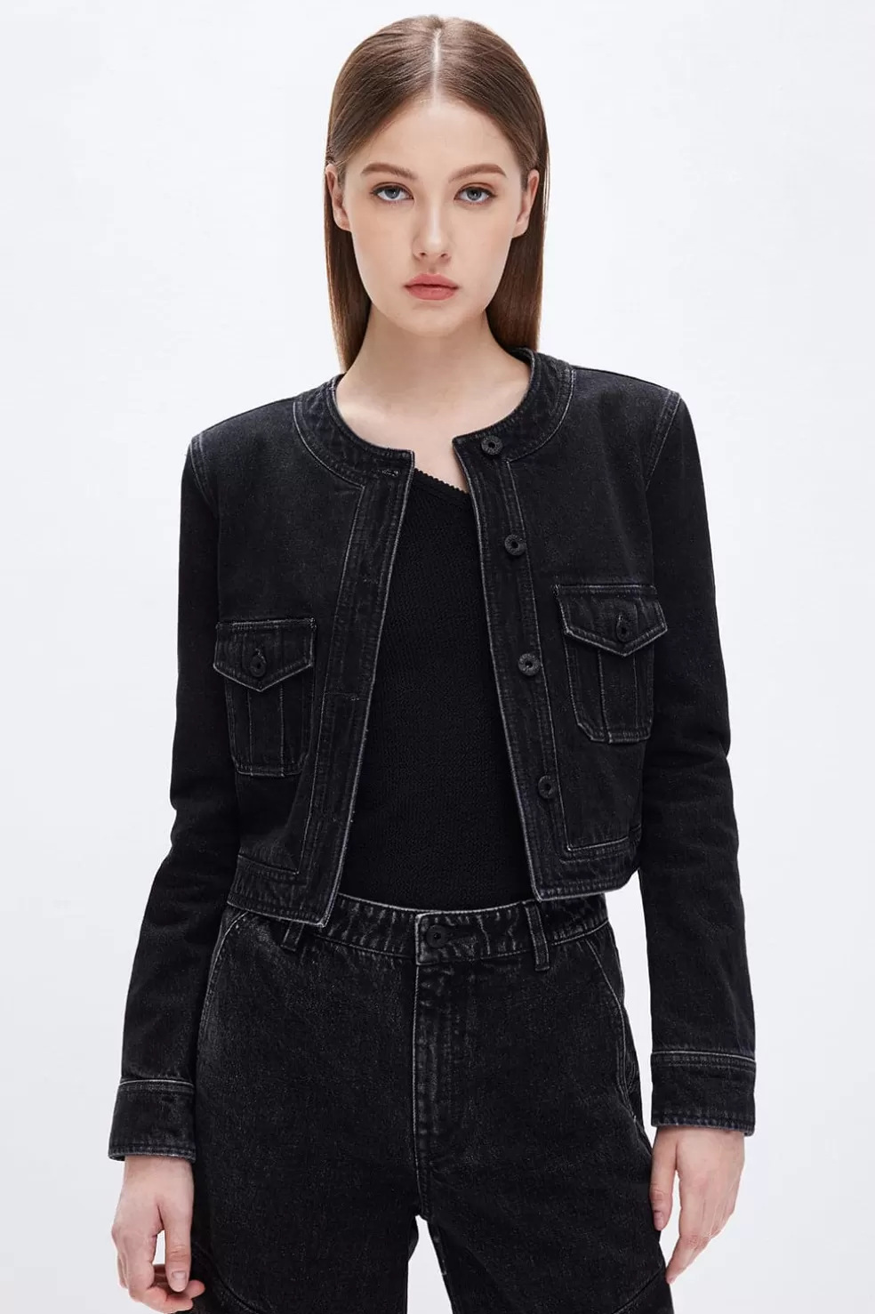 Jeansjacke Mit Rundhalsausschnitt In Schwarz-Miss Sixty Clearance