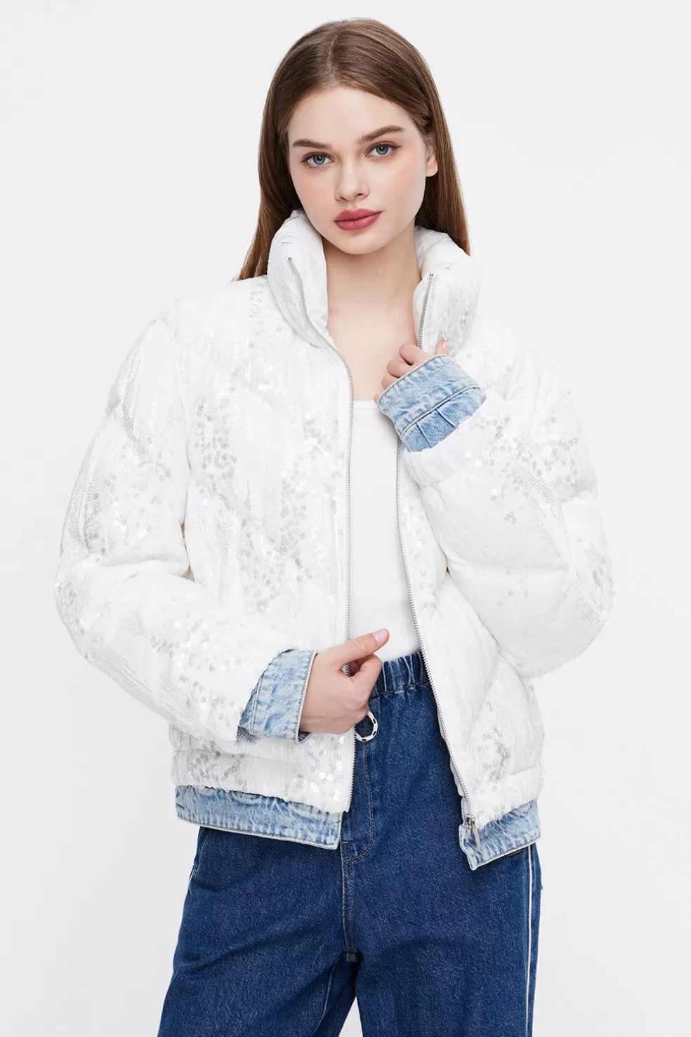 Kurz Geschnittene Daunenjacke Mit Paillettenverzierung-Miss Sixty Cheap