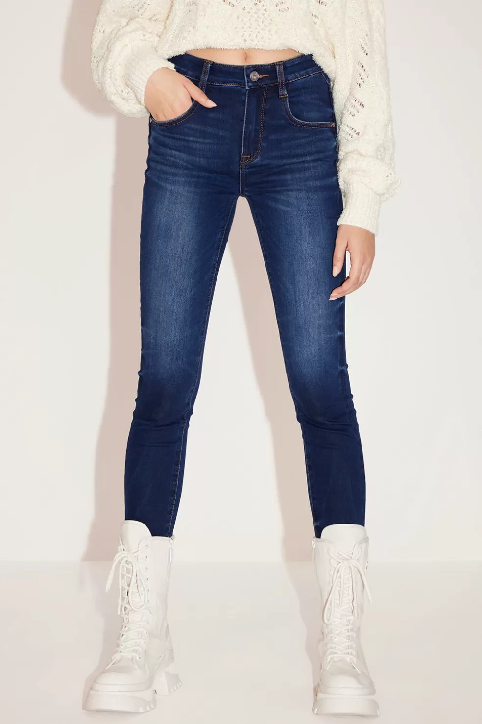 Marineblaue, Hoch Taillierte, Schmal Geschnittene, Verkurzte Jeans-Miss Sixty Online