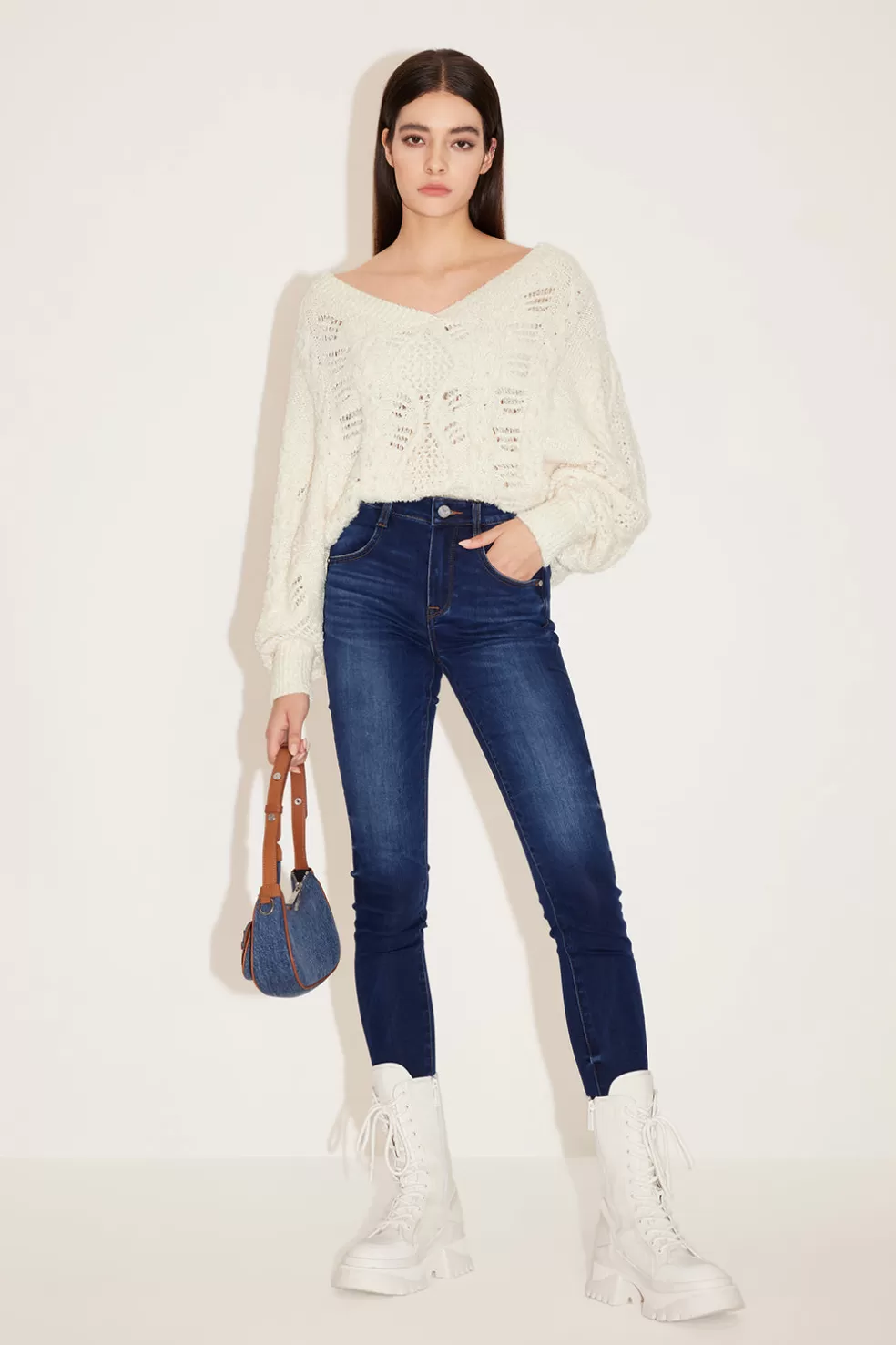 Marineblaue, Hoch Taillierte, Schmal Geschnittene, Verkurzte Jeans-Miss Sixty Online