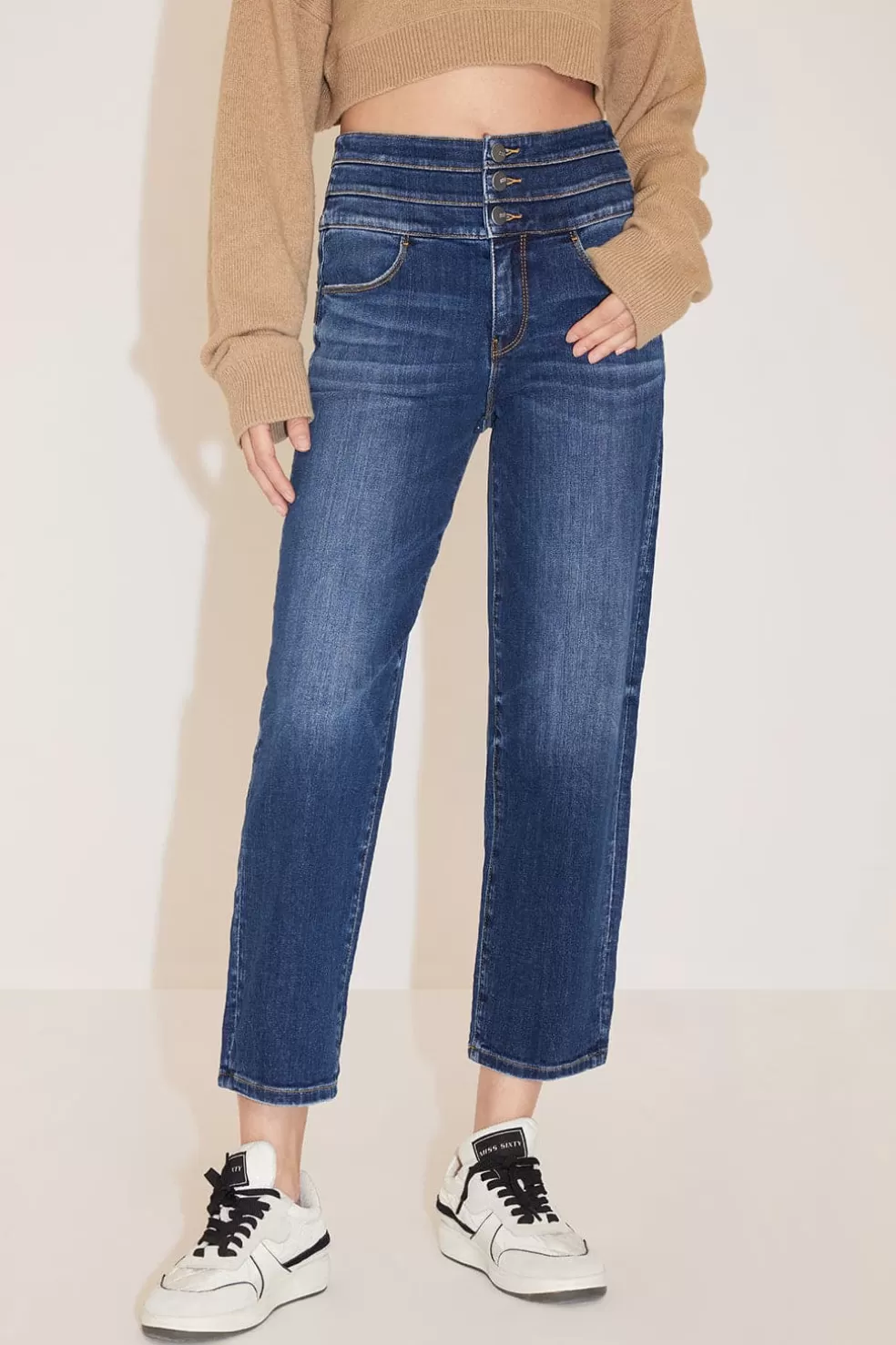 Marineblaue Straight-Fit-Jeans Mit Hoher Taille-Miss Sixty Fashion