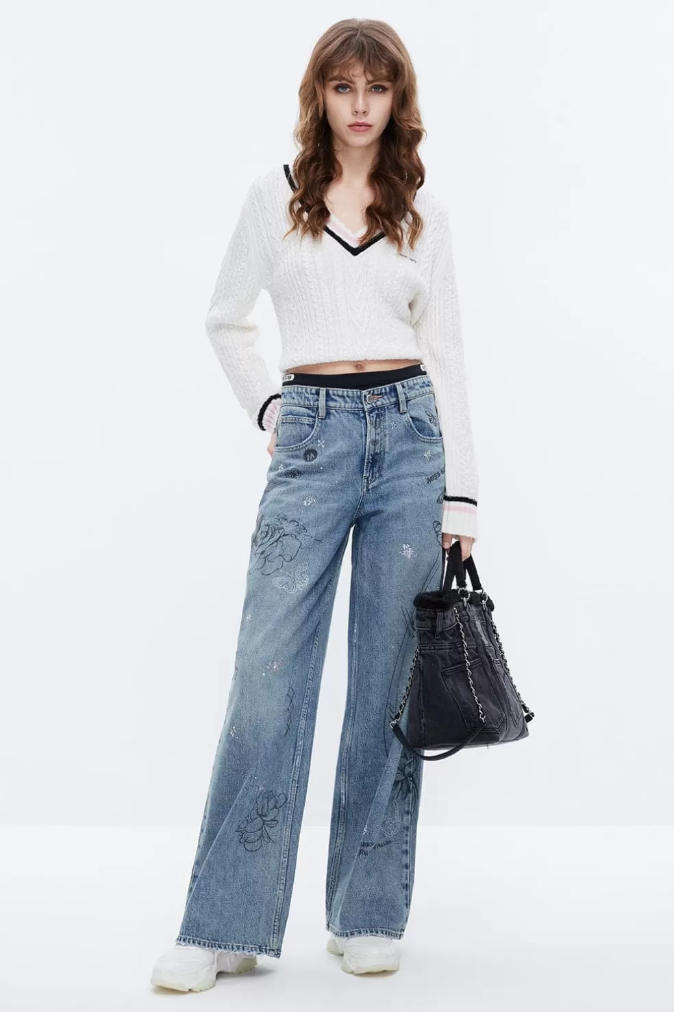 Retro-Jeans Mit Weitem Bein Und Patchwork-Taille-Miss Sixty Flash Sale