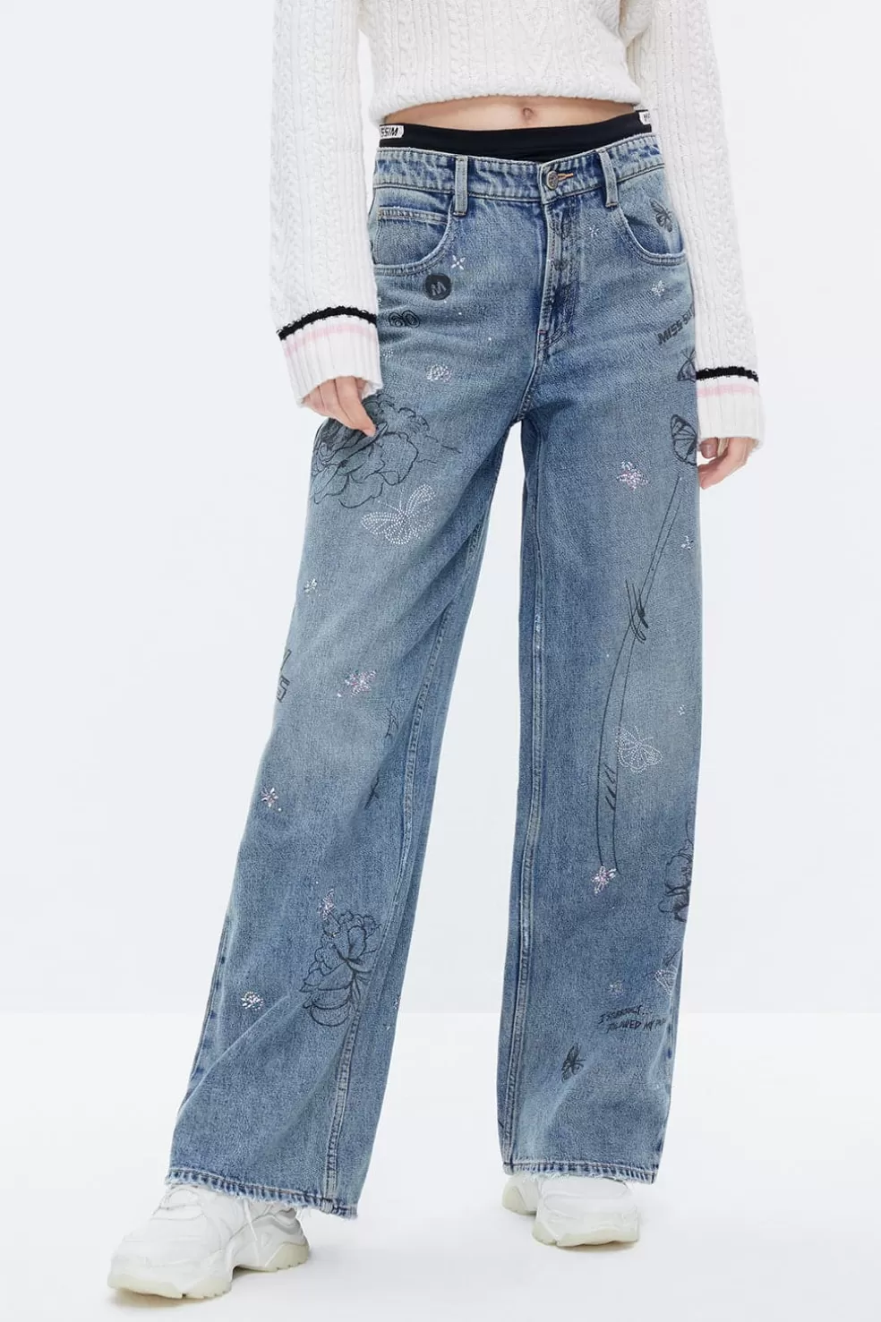 Retro-Jeans Mit Weitem Bein Und Patchwork-Taille-Miss Sixty Flash Sale