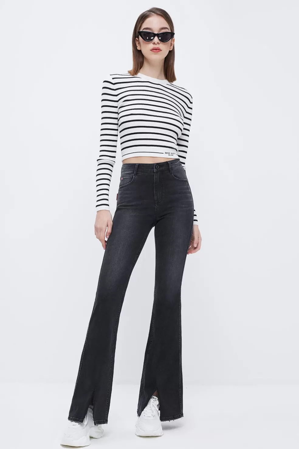 Schwarze Retro-Jeans Mit Ausgestelltem Schlitz-Miss Sixty Cheap