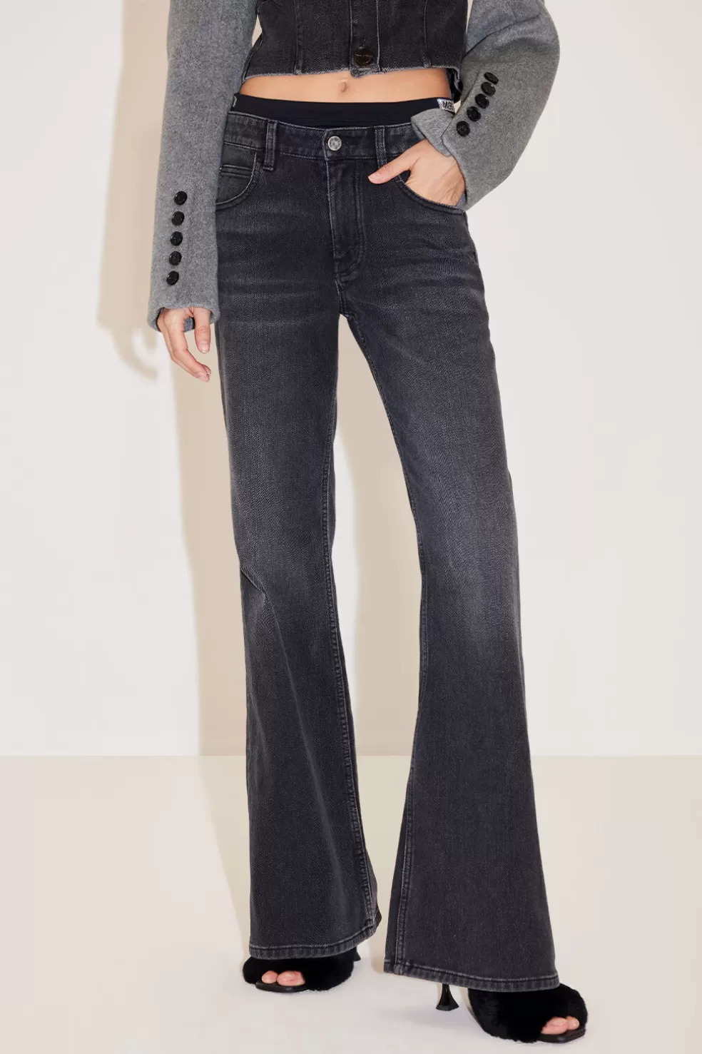 Schwarze Und Graue Jeans Mit Doppelter Taille-Miss Sixty Shop