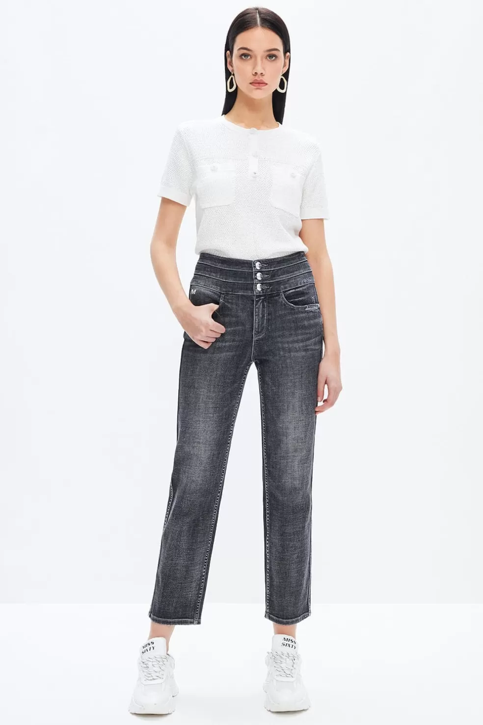 Schwarze Und Graue Straight-Fit-Jeans-Miss Sixty Online