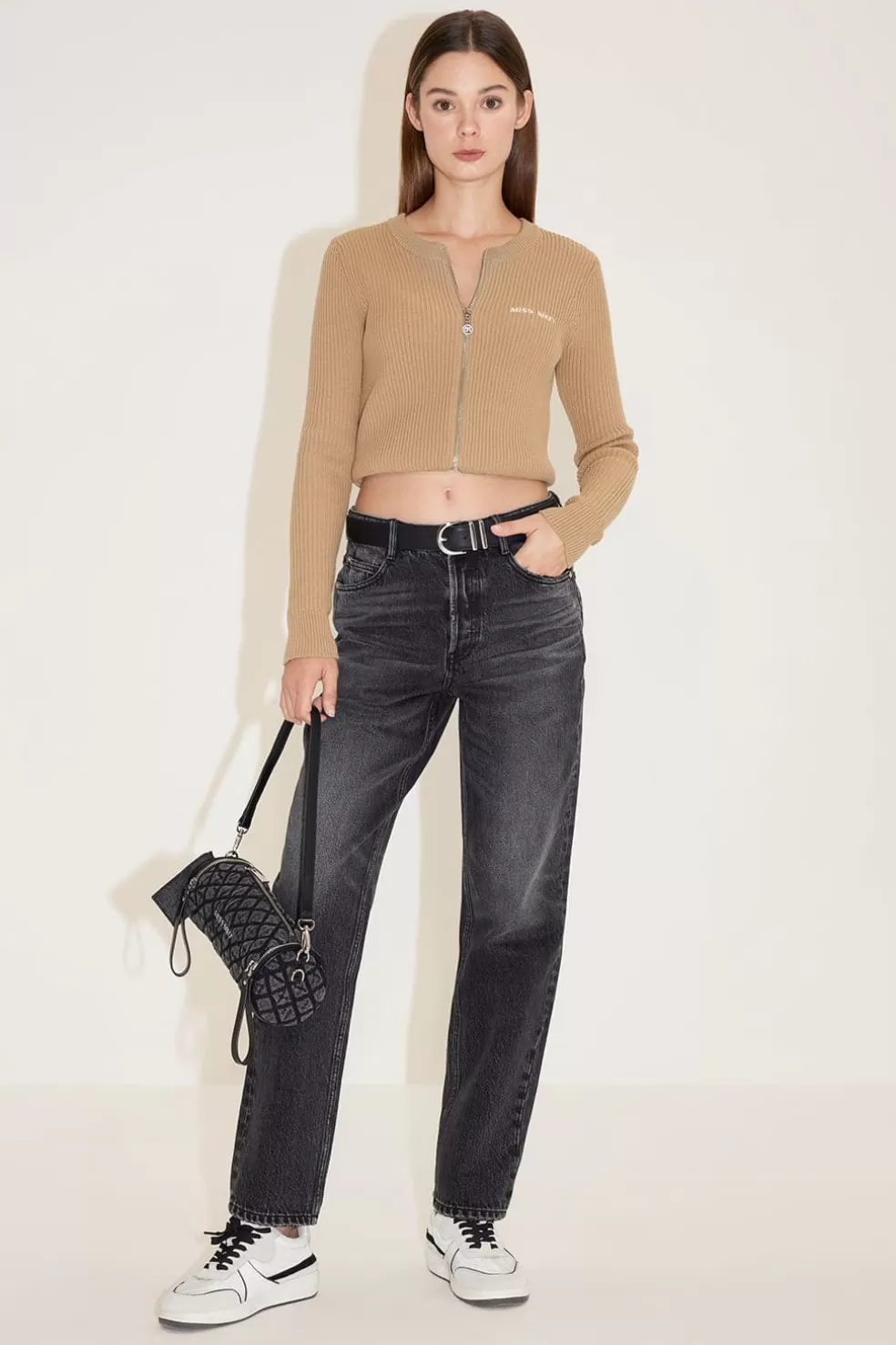 Schwarze Und Graue Straight-Fit-Jeans Mit Knopfen-Miss Sixty New