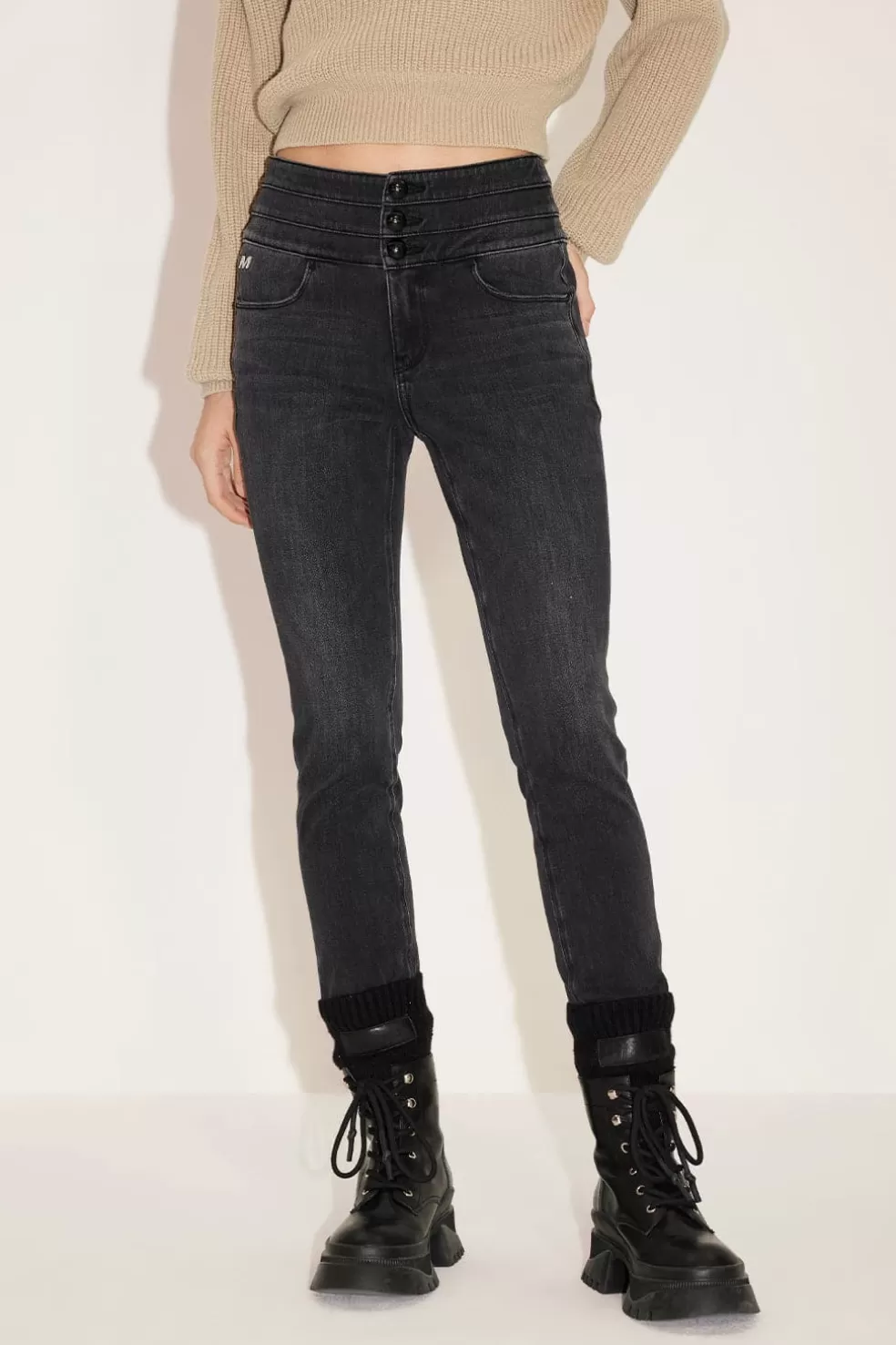 Schwarz-Graue Stretch-Rohrenjeans Aus Kaschmirmischung Mit Hohem Bund-Miss Sixty Online