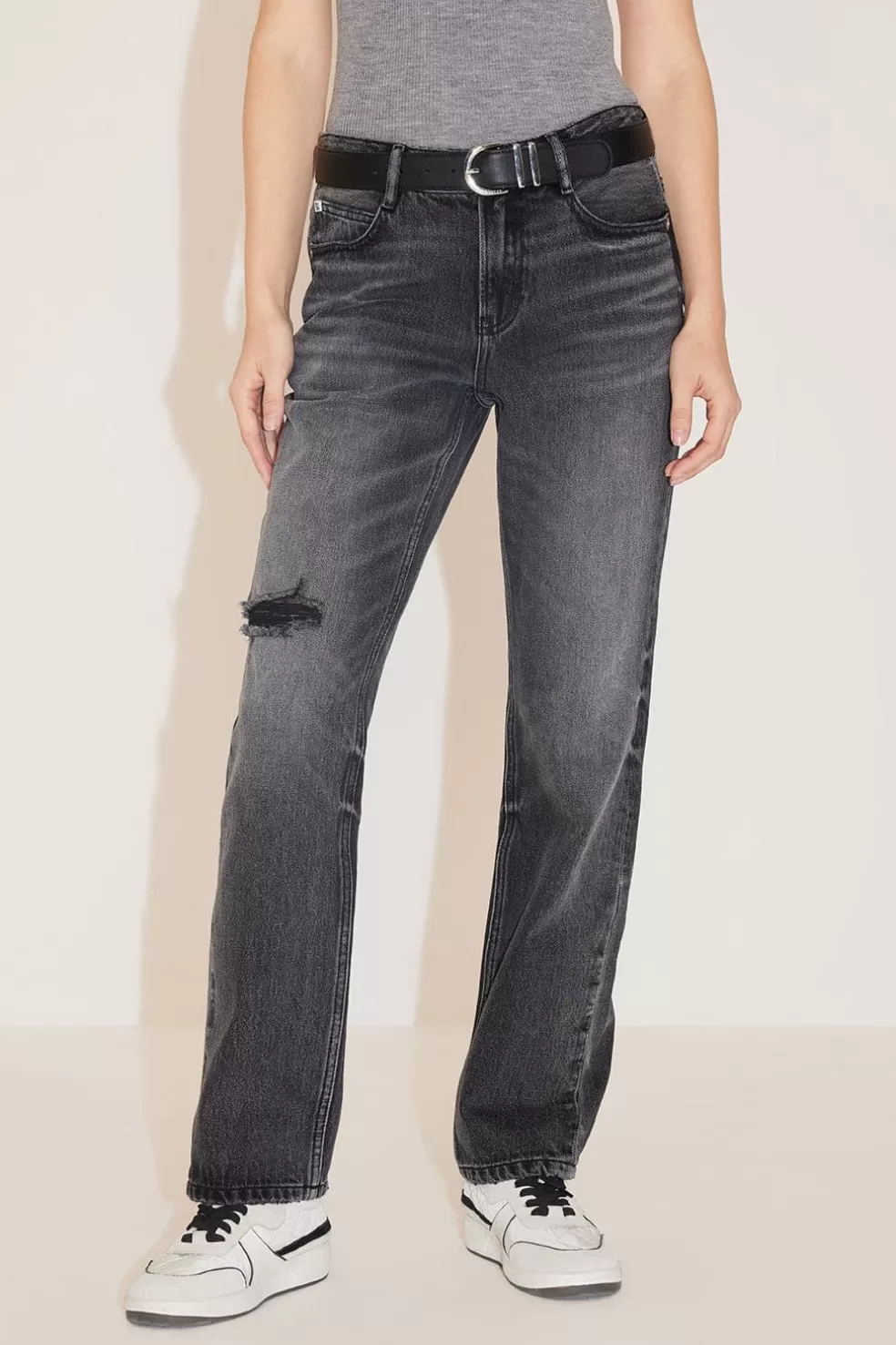 Schwarz-Graue, Zerrissene Straight-Fit-Jeans-Miss Sixty Online