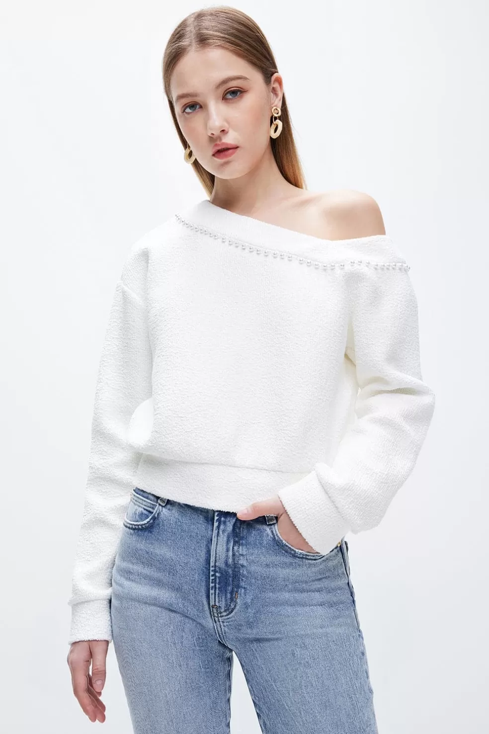 Sexy Schulterfreier Perlenpullover-Miss Sixty Cheap