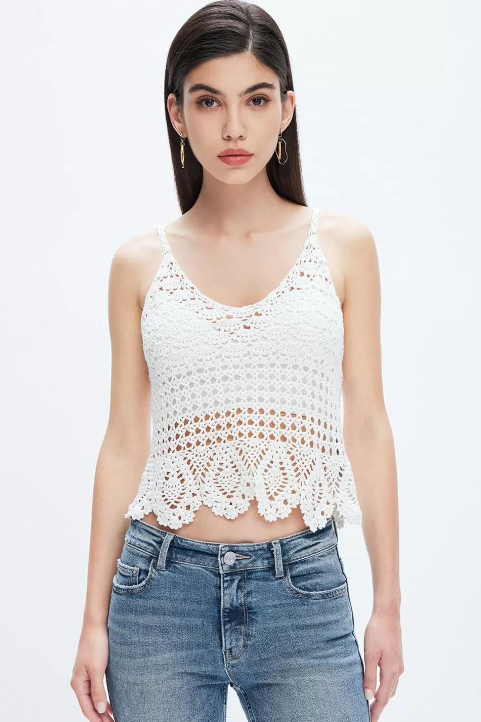 Sexy Weises Camisole-Top Mit Ausschnitten Im Bohemian-Stil-Miss Sixty Online