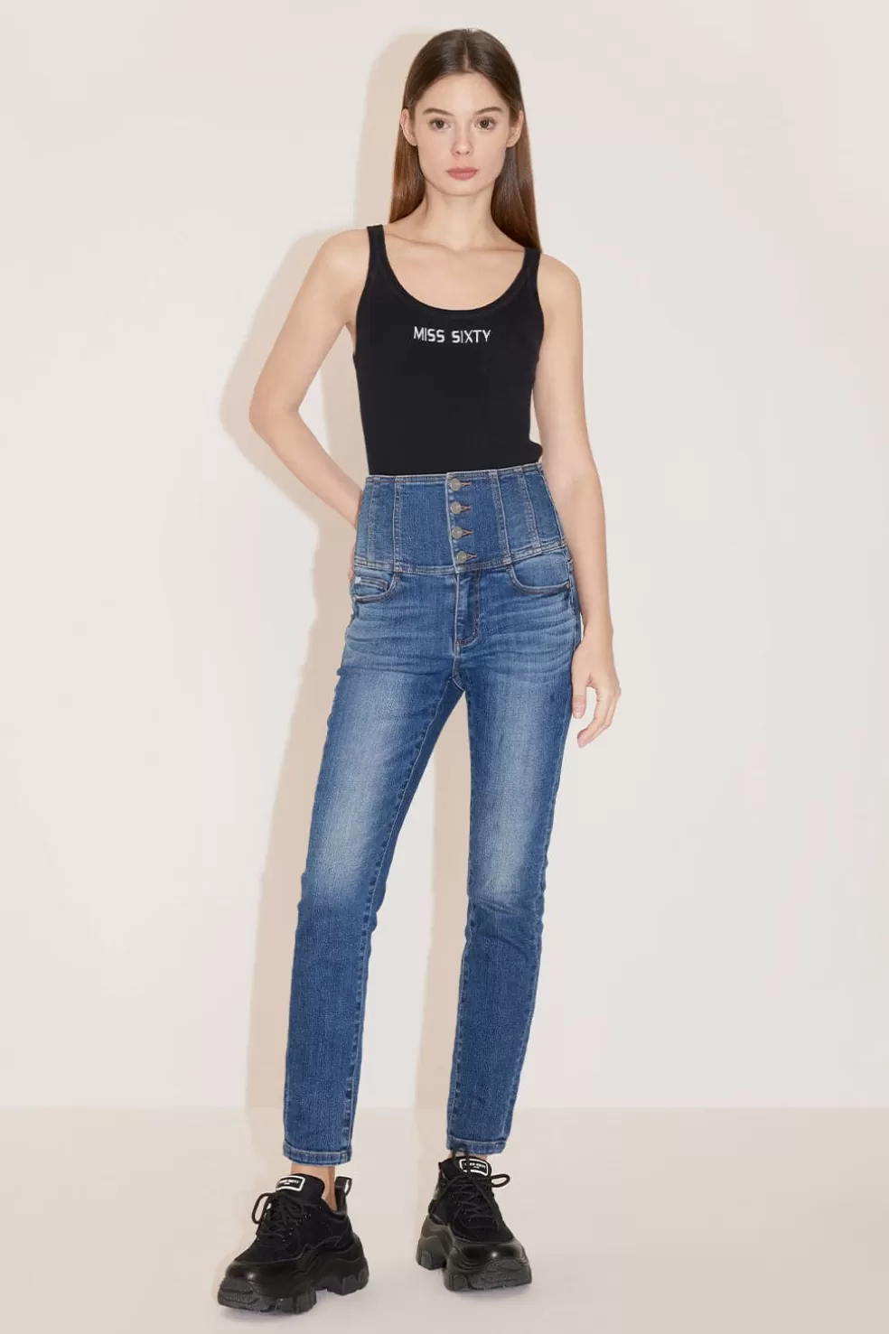 Slim-Fit-Jeans Mit Hoher Taille Und Vier Knopfen-Miss Sixty Flash Sale