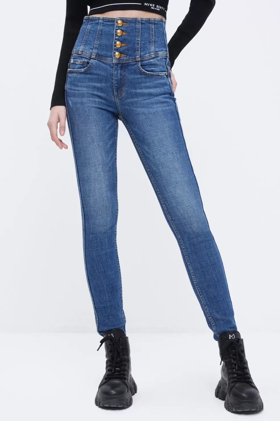 Slim-Jeans Mit Vier Knopfen Und Superhoher Taille-Miss Sixty Fashion