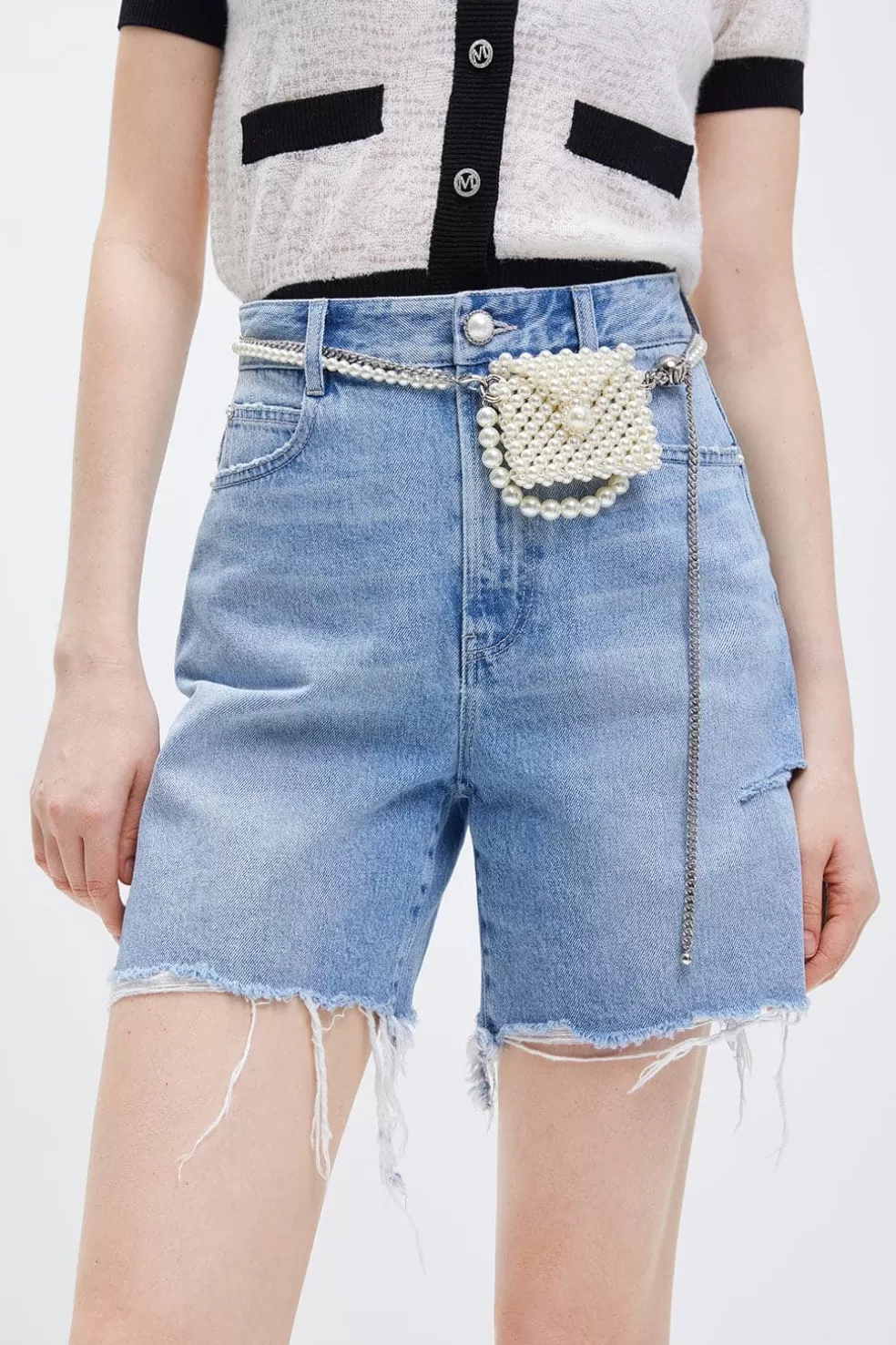 Stickerei-Jeansshorts Mit Perlentasche-Miss Sixty Clearance