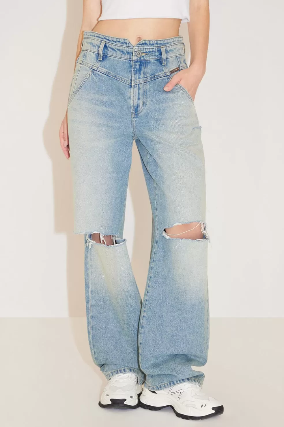 Stilvolle Zerrissene Jeans Mit Weitem Bein-Miss Sixty Outlet