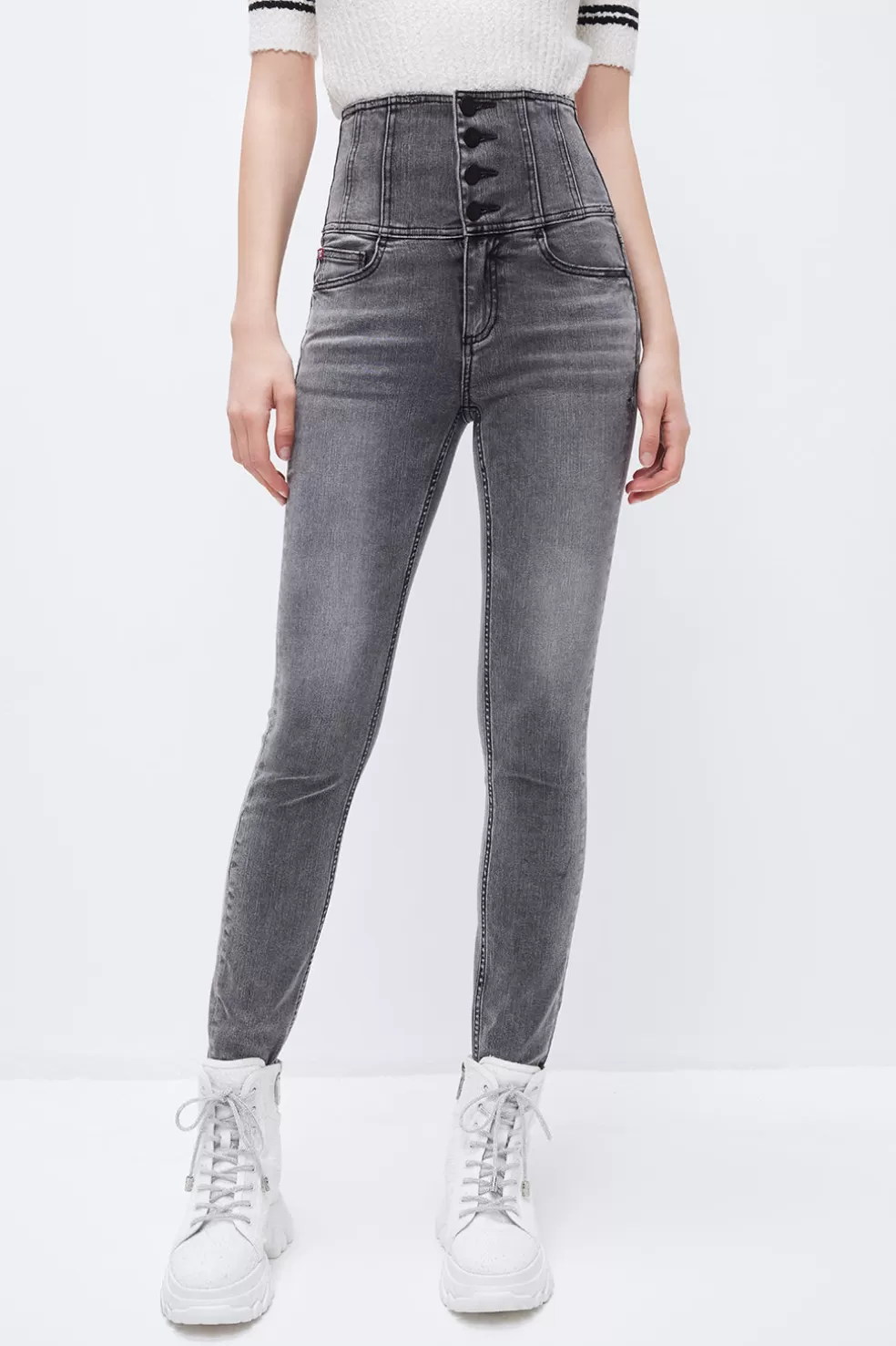 Super High Waist Slim Fit-Jeans Mit Vier Knopfen-Miss Sixty Discount