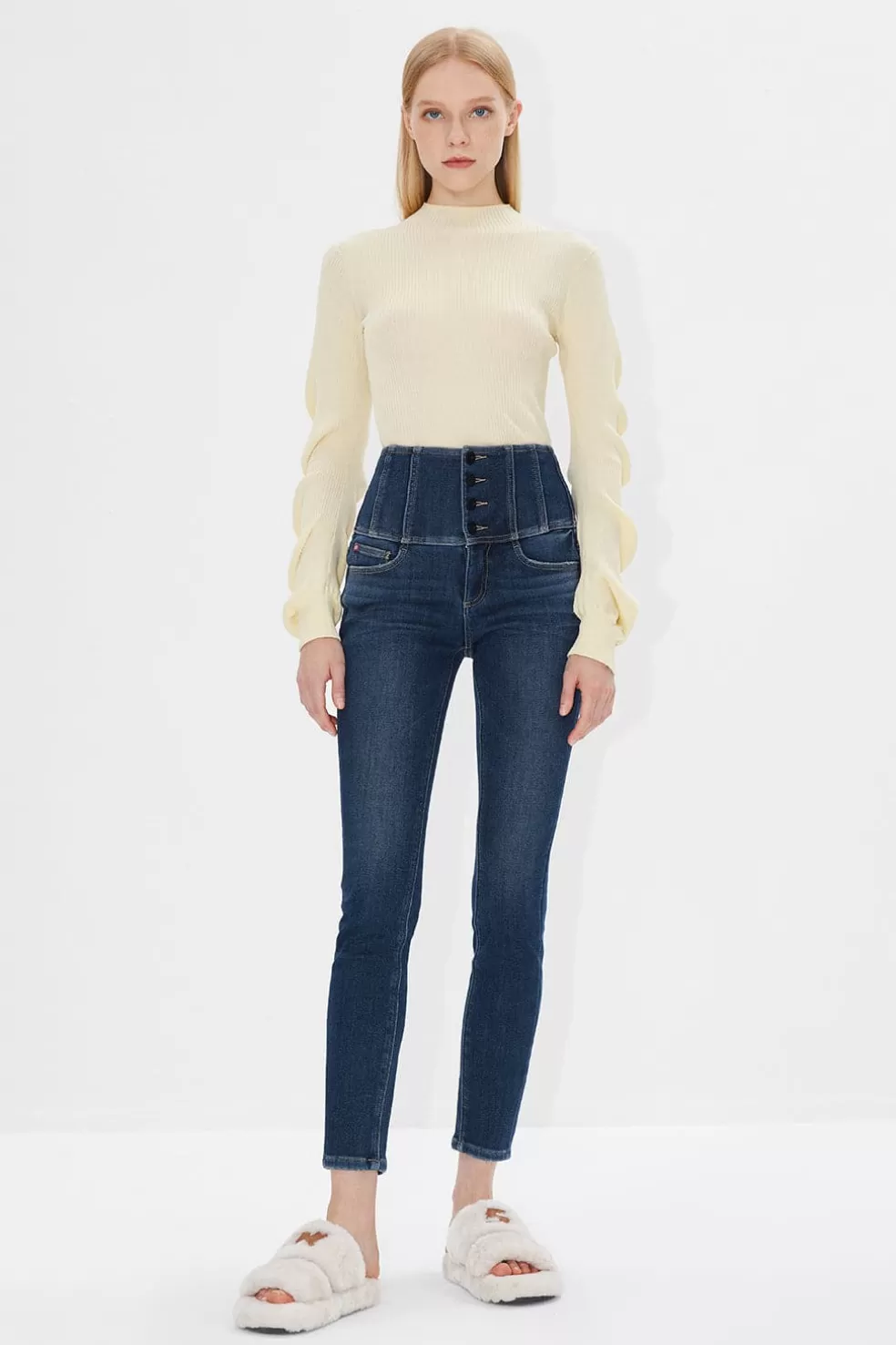 Super-High-Rise-Fleece-Rohrenjeans Mit Vier Knopfen-Miss Sixty Online