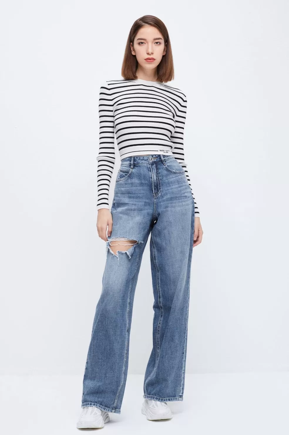 Weite, Hellblaue, Zerrissene Baggy-Jeans Mit Weitem Bein-Miss Sixty Discount