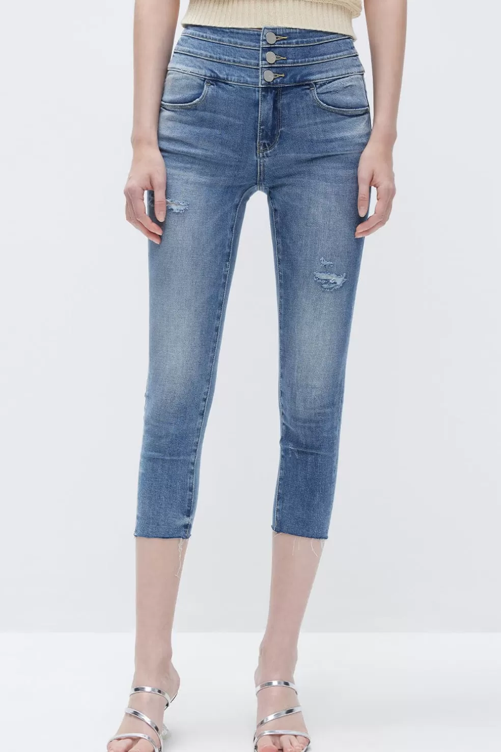 Zerrissene Jeans Mit Hoher Taille Und Seide-Miss Sixty Cheap